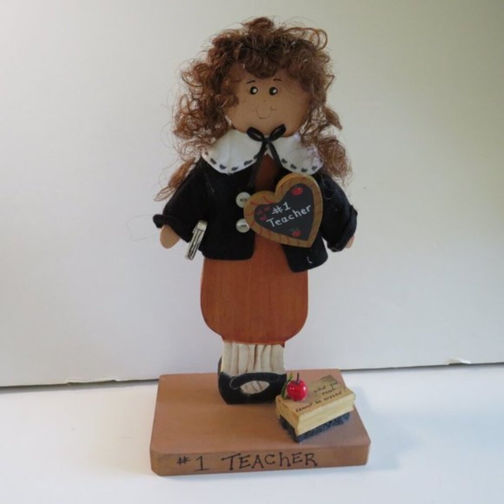 TEACHER FIGURINE 11" tall 90% wood has a removeable Label Pin